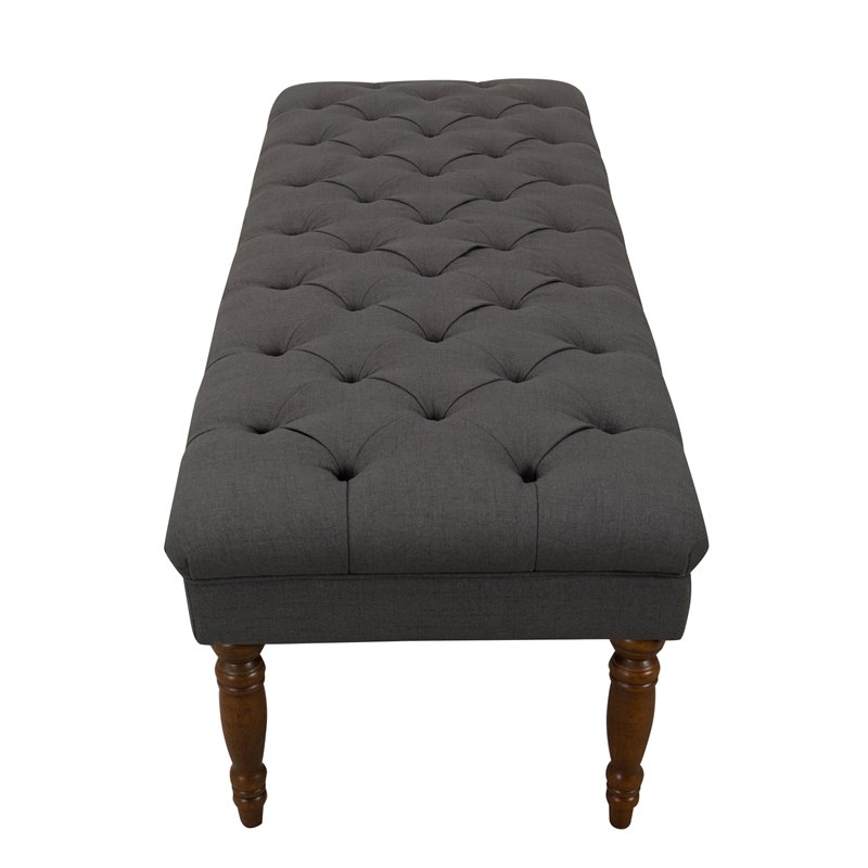 HomePop Layla Traditional Wood and Fabric Tufted Bench in Dark Charcoal Gray