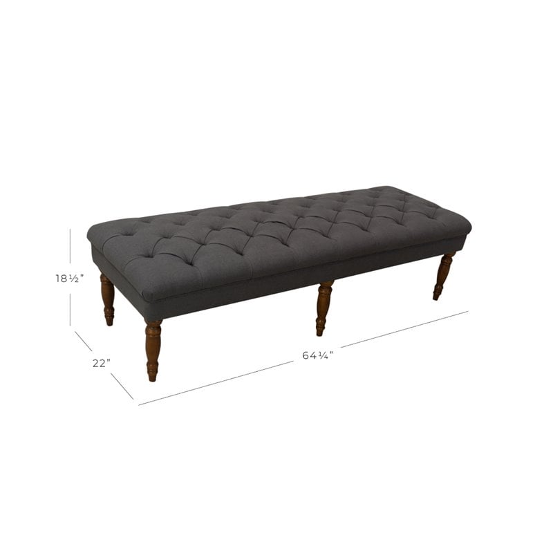 HomePop Layla Traditional Wood and Fabric Tufted Bench in Dark Charcoal Gray