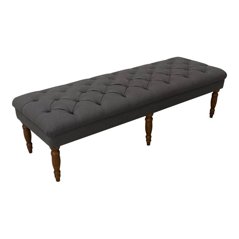 HomePop Layla Traditional Wood and Fabric Tufted Bench in Dark Charcoal Gray