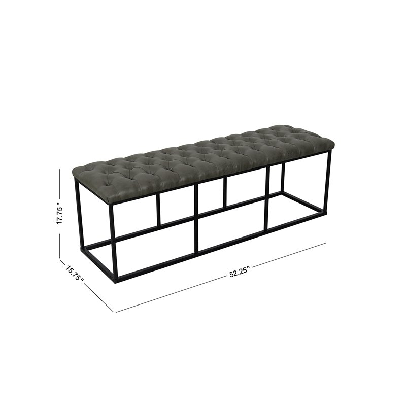 HomePop Draper Modern Faux Leather Large Ottoman with Button Tufting in Gray