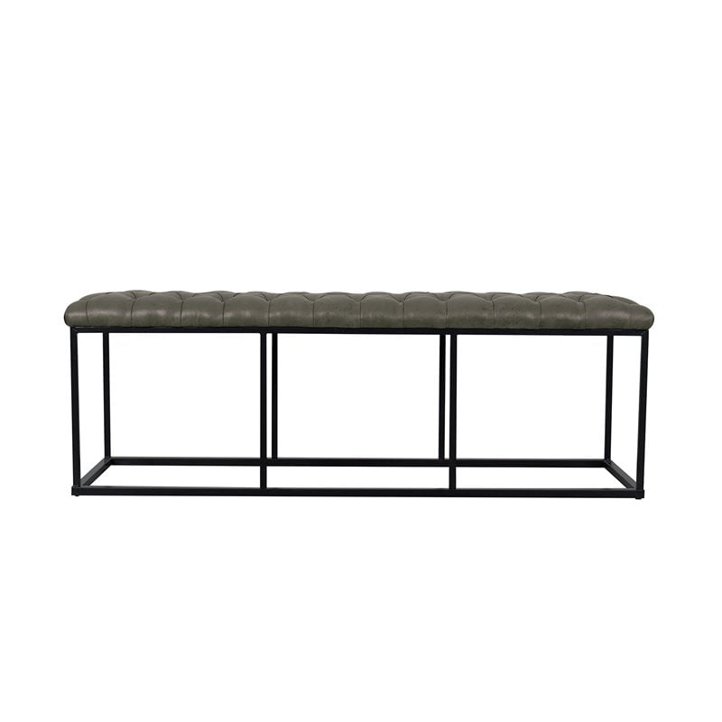 HomePop Draper Modern Faux Leather Large Ottoman with Button Tufting in Gray