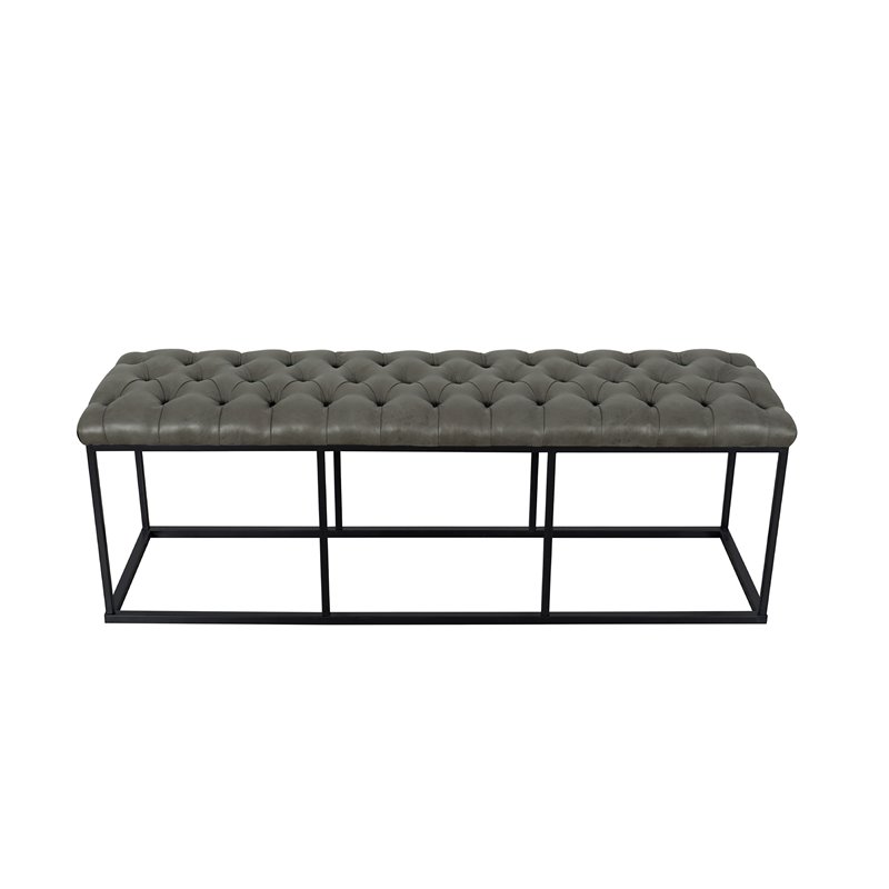 HomePop Draper Modern Faux Leather Large Ottoman with Button Tufting in Gray