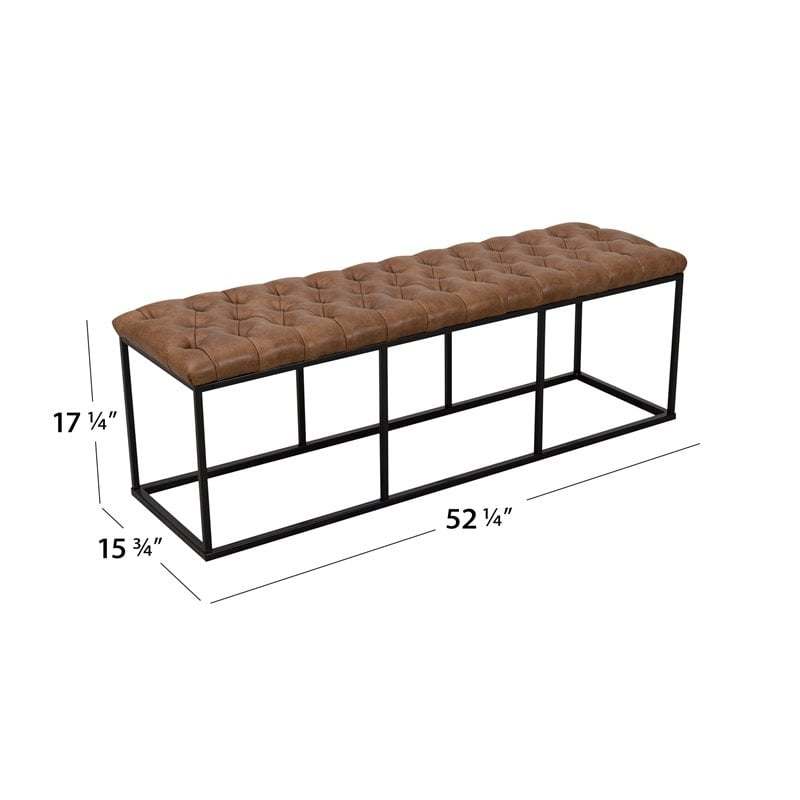 HomePop Draper Modern Faux Leather Large Bench with Button Tufting in Brown
