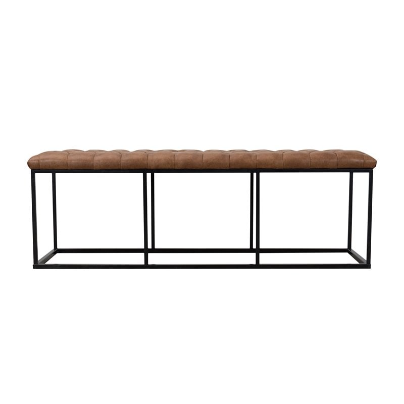 HomePop Draper Modern Faux Leather Large Bench with Button Tufting in Brown