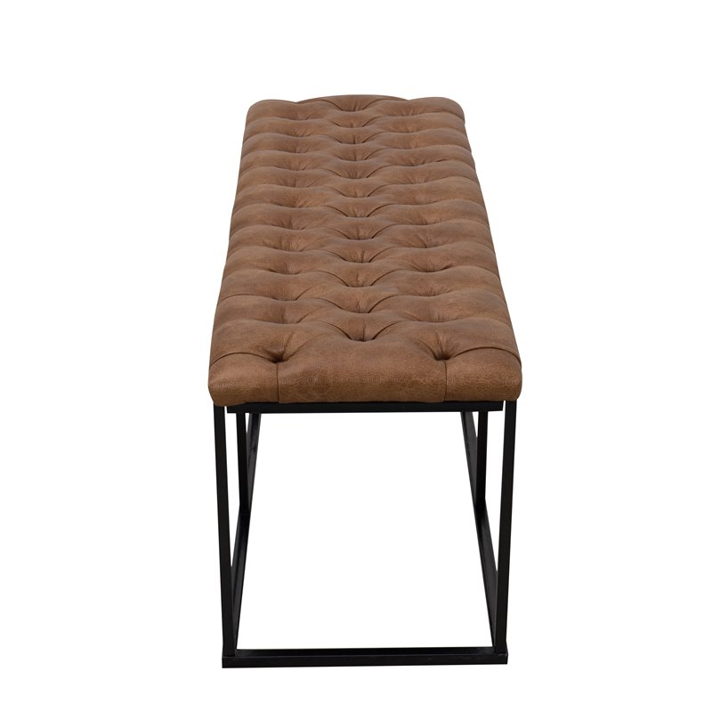 HomePop Draper Modern Faux Leather Large Bench with Button Tufting in Brown