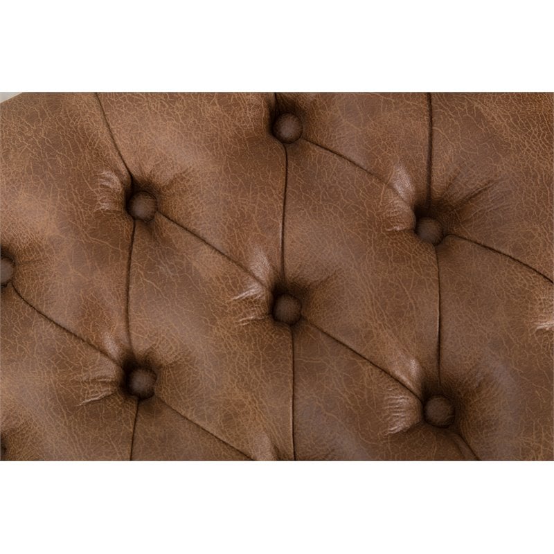 HomePop Draper Modern Faux Leather Large Bench with Button Tufting in Brown