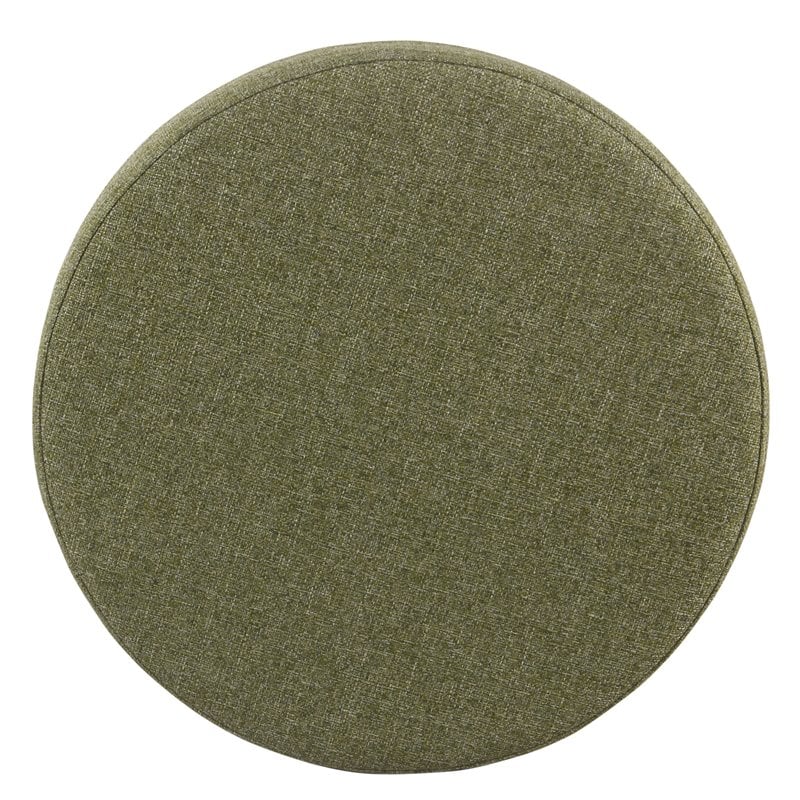 HomePop Round Transitional Wood and Fabric Storage Ottoman in Green Tweed