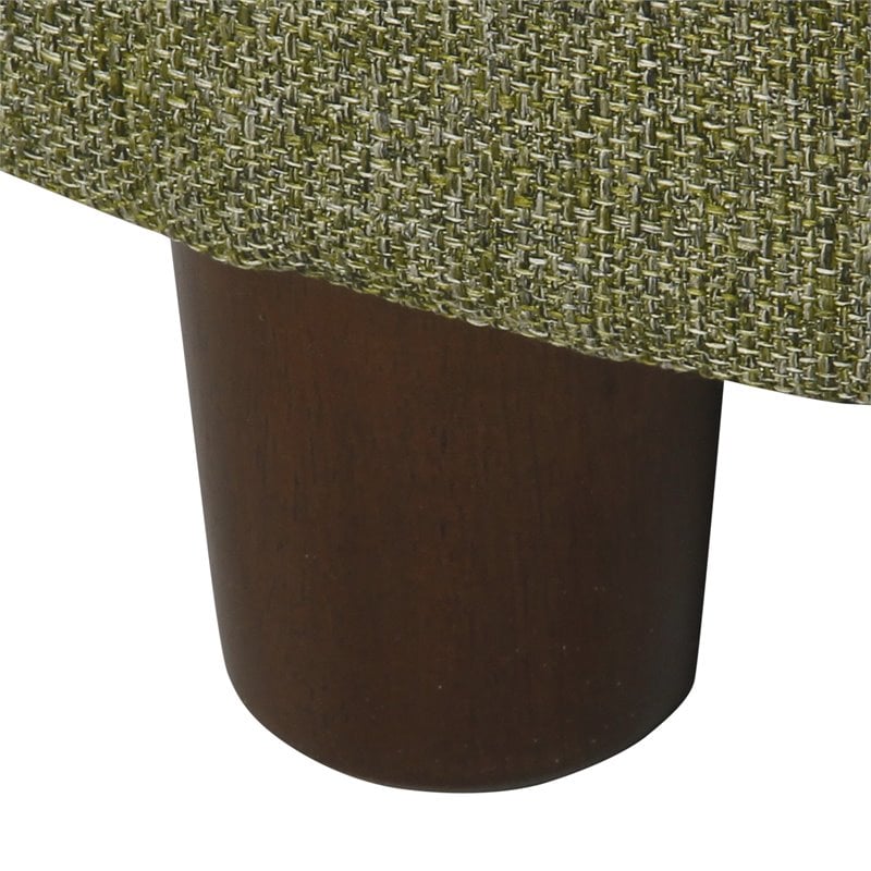HomePop Round Transitional Wood and Fabric Storage Ottoman in Green Tweed