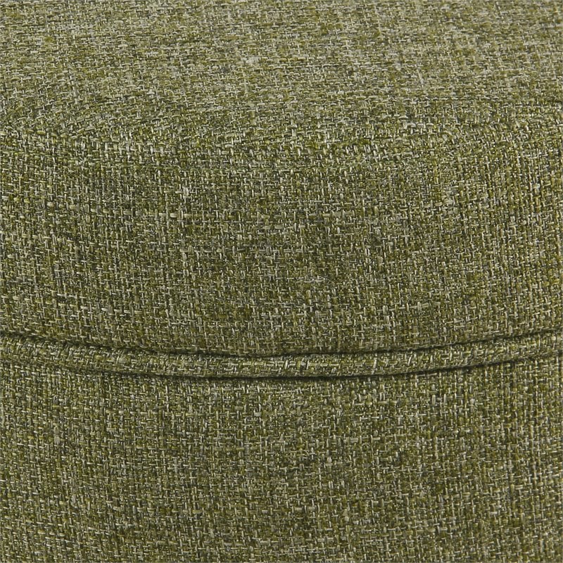HomePop Round Transitional Wood and Fabric Storage Ottoman in Green Tweed