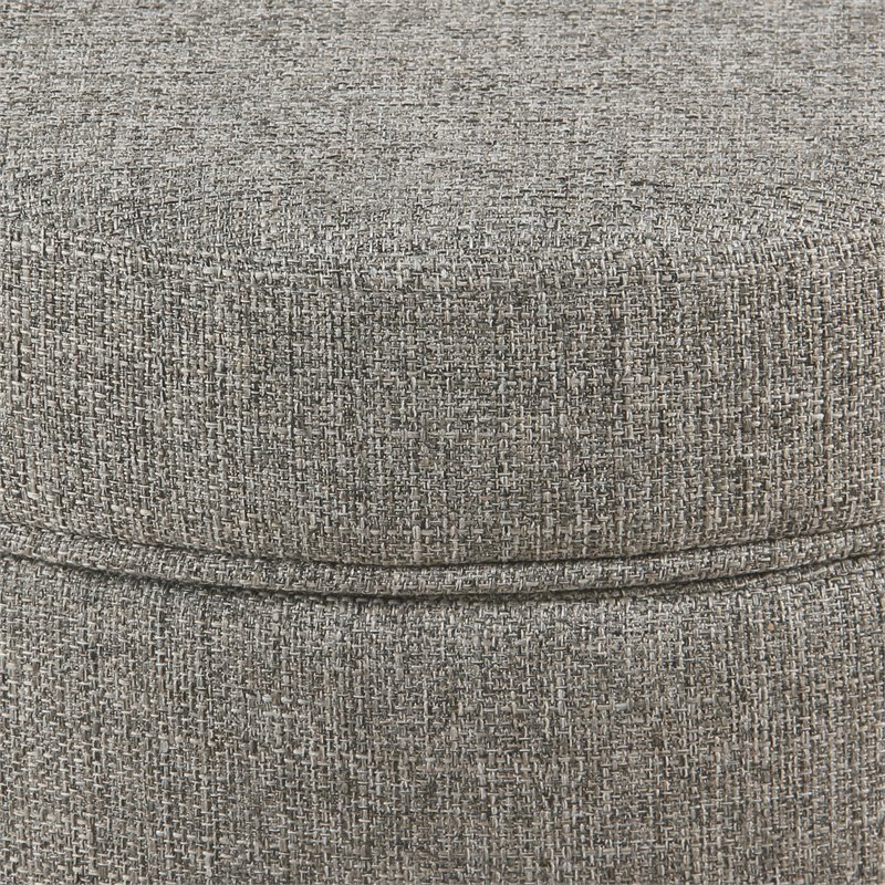 HomePop Round Transitional Wood and Fabric Storage Ottoman in Light Gray