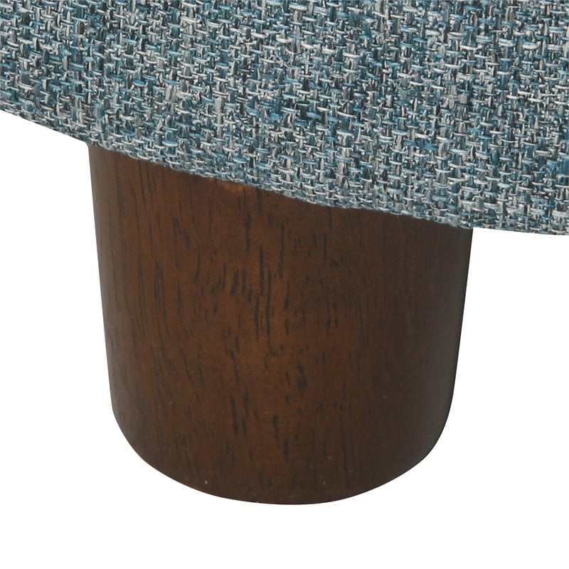 HomePop Round Transitional Wood and Fabric Storage Ottoman in Teal Blue Tweed