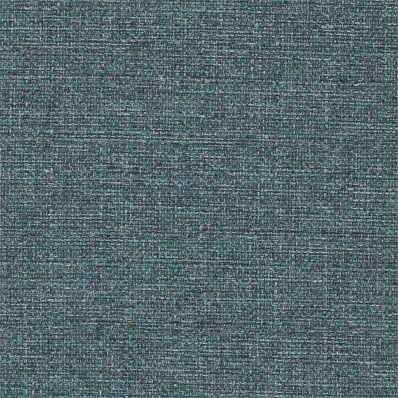 HomePop Round Transitional Wood and Fabric Storage Ottoman in Teal Blue Tweed