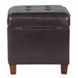 HomePop Square Transitional Wood and Faux Leather Storage Ottoman in Brown