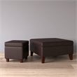 HomePop Square Transitional Wood and Faux Leather Storage Ottoman in Brown