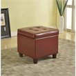 HomePop Square Transitional Faux Leather Storage Ottoman in Dark Red