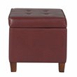 HomePop Square Transitional Faux Leather Storage Ottoman in Dark Red
