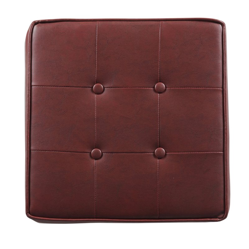 HomePop Square Transitional Faux Leather Storage Ottoman in Dark Red