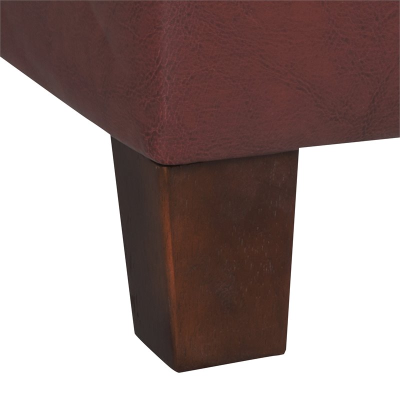 HomePop Square Transitional Faux Leather Storage Ottoman in Dark Red