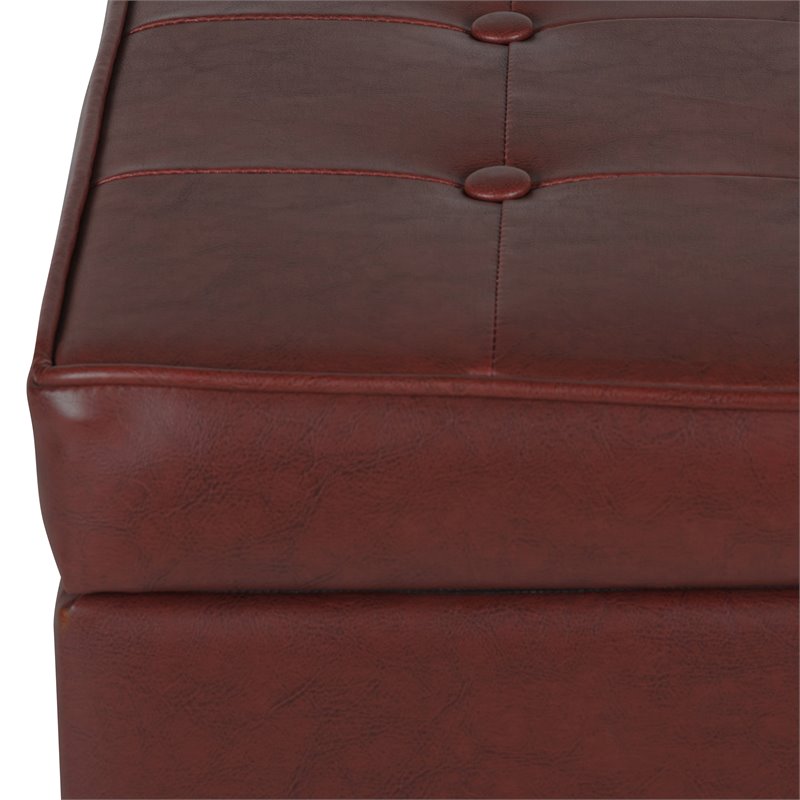 HomePop Square Transitional Faux Leather Storage Ottoman in Dark Red