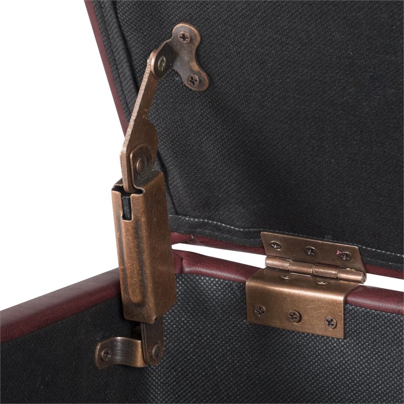 HomePop Square Transitional Faux Leather Storage Ottoman in Dark Red