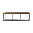 HomePop Draper Modern Faux Leather Large Ottoman with Button Tufting in Brown