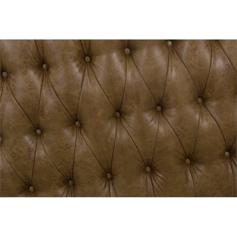 HomePop Draper Modern Faux Leather Large Ottoman with Button Tufting in Brown
