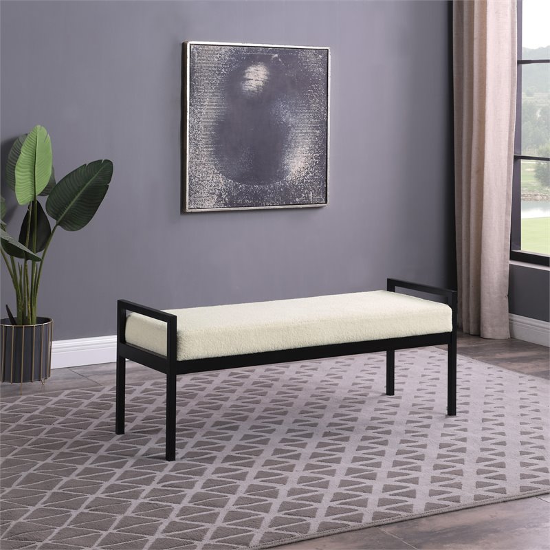 HomePop Sherpa Modern Metal and Fabric Bench in Cream Finish