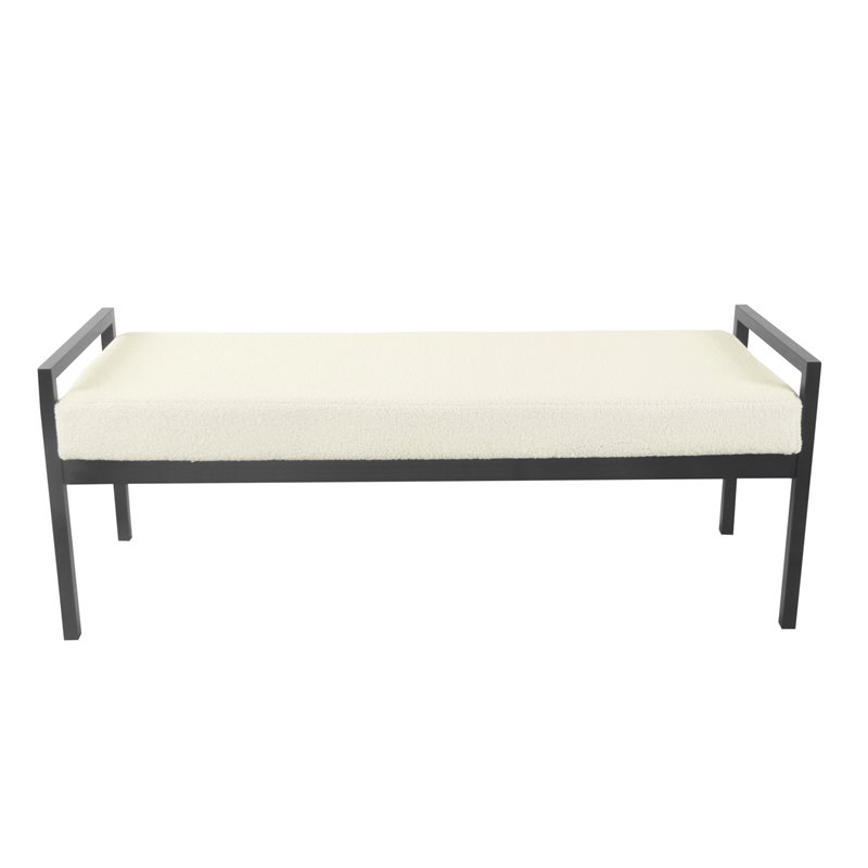 HomePop Sherpa Modern Metal and Fabric Bench in Cream Finish