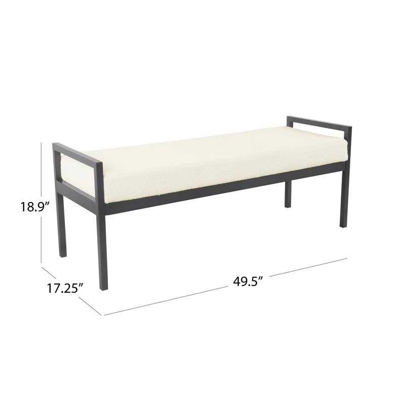 HomePop Sherpa Modern Metal and Fabric Bench in Cream Finish