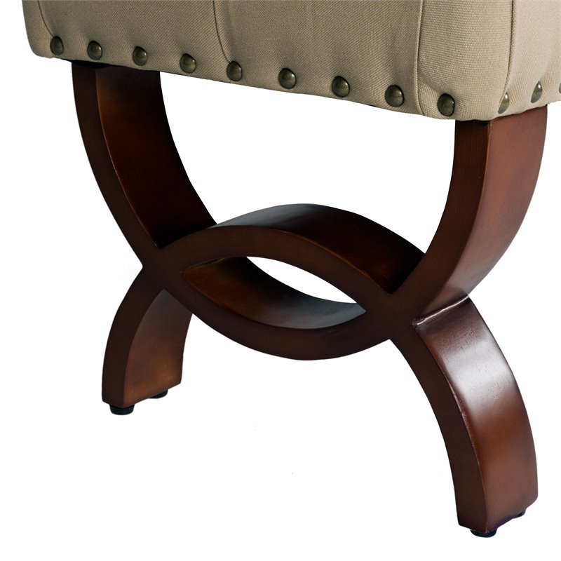 HomePop Carolina Wood and Fabric Tufted Bench with Nailhead Trim in Cream