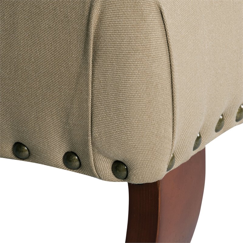 HomePop Carolina Wood and Fabric Tufted Bench with Nailhead Trim in Cream