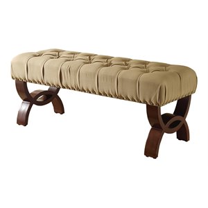 homepop carolina wood and fabric tufted bench with nailhead trim in cream
