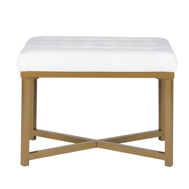 HomePop Modern Style Metal Bench with Velvet Seat in White Finish