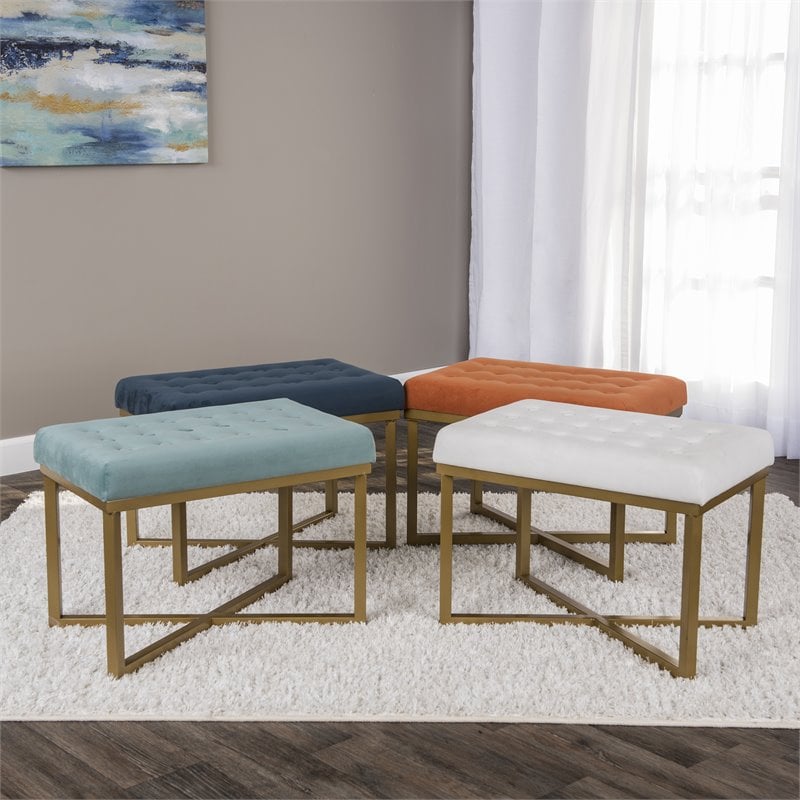 HomePop Modern Style Metal Bench with Velvet Seat in White Finish
