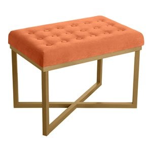 homepop modern style metal bench with velvet seat in orange finish