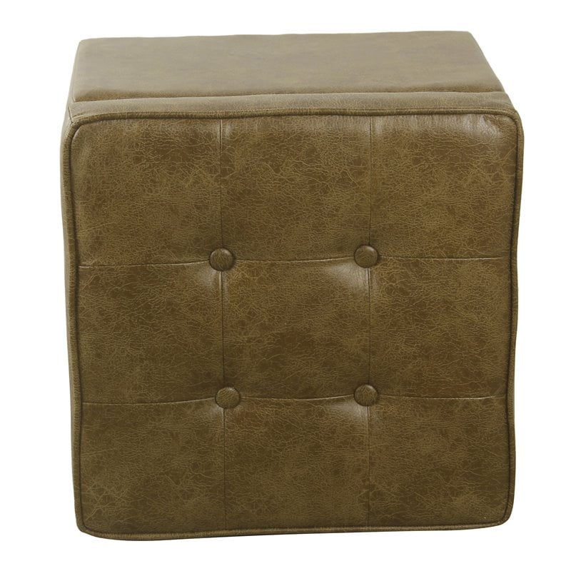 HomePop Transitional Wood and Faux Leather Storage Ottoman in Distressed Brown