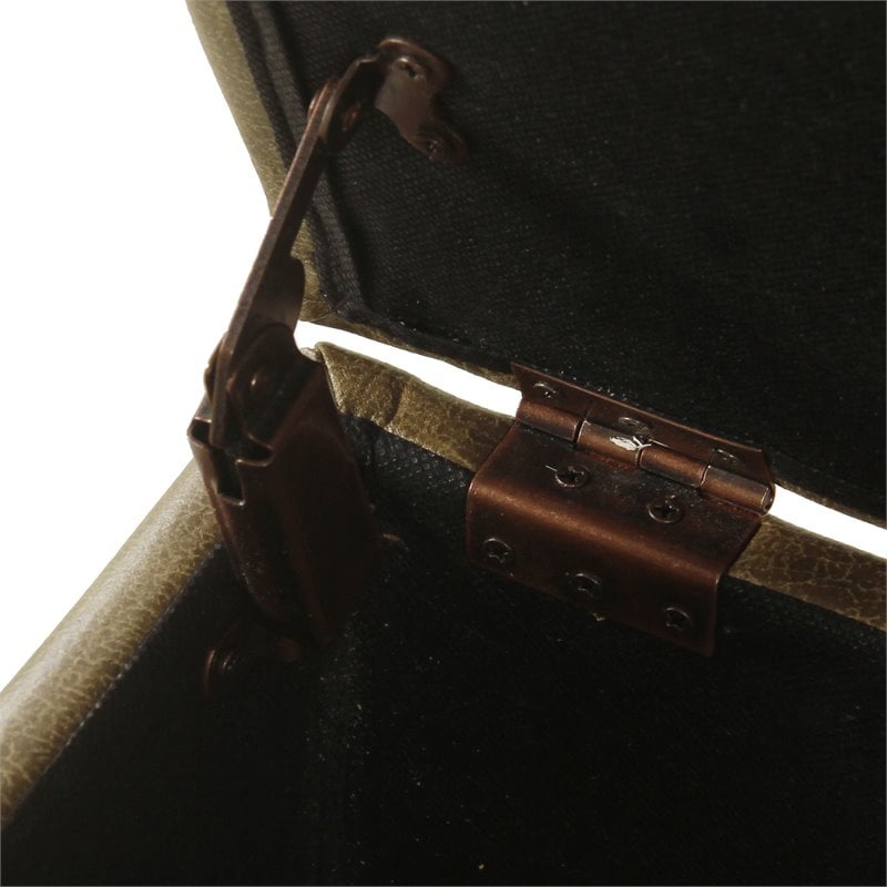 HomePop Transitional Wood and Faux Leather Storage Ottoman in Distressed Brown