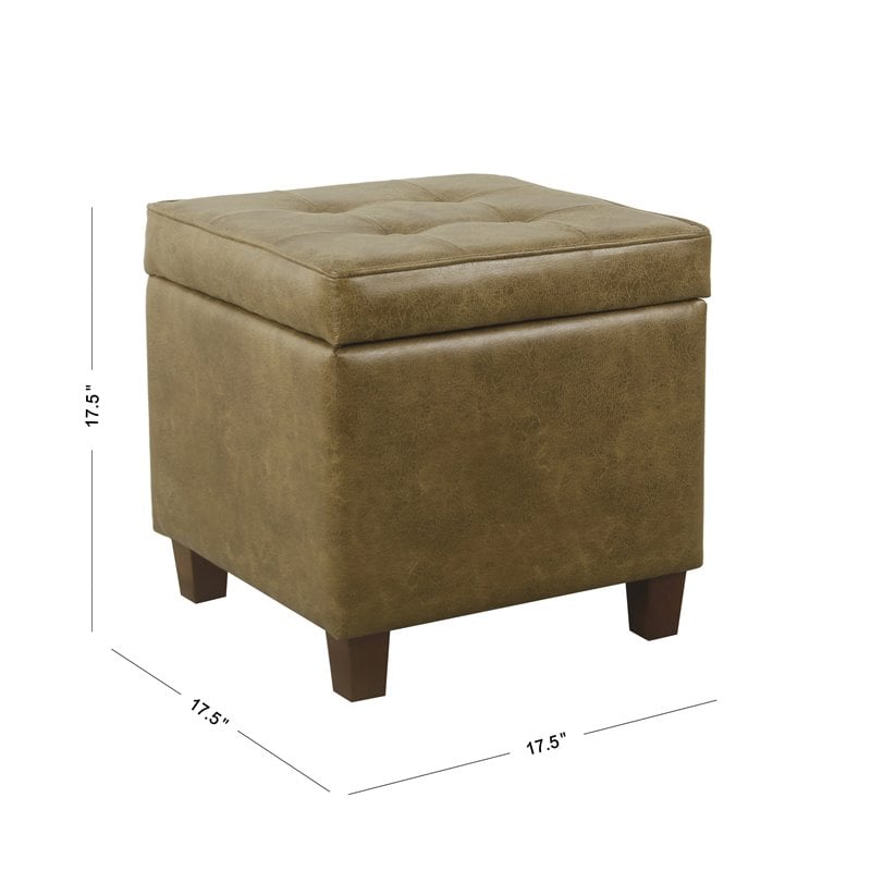 HomePop Transitional Wood and Faux Leather Storage Ottoman in Distressed Brown
