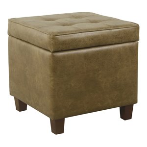 homepop transitional wood and faux leather storage ottoman in distressed brown