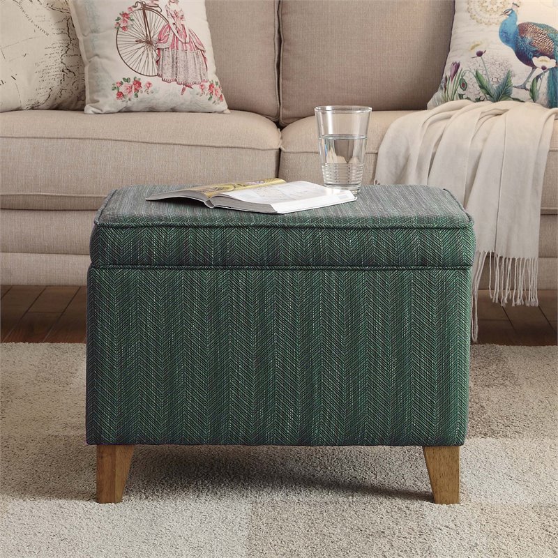 HomePop Transitional Fabric Storage Ottoman in Blue and Driftwood