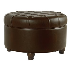 homepop round traditional wood and faux leather large storage ottoman