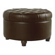 HomePop Round Traditional Wood and Faux Leather Large Storage Ottoman in Brown