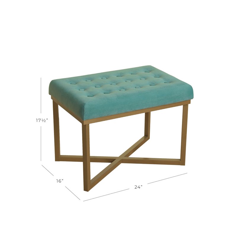 HomePop Modern Style Metal Bench with Velvet Seat in Blue Finish