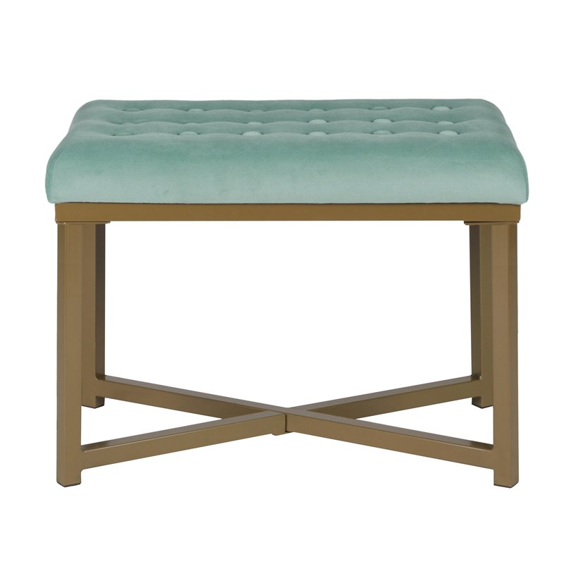 HomePop Modern Style Metal Bench with Velvet Seat in Blue Finish