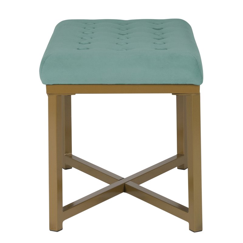 HomePop Modern Style Metal Bench with Velvet Seat in Blue Finish