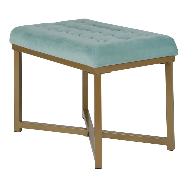 HomePop Modern Style Metal Bench with Velvet Seat in Blue Finish
