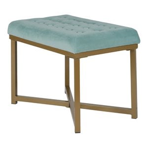 homepop modern style metal bench with velvet seat in blue finish