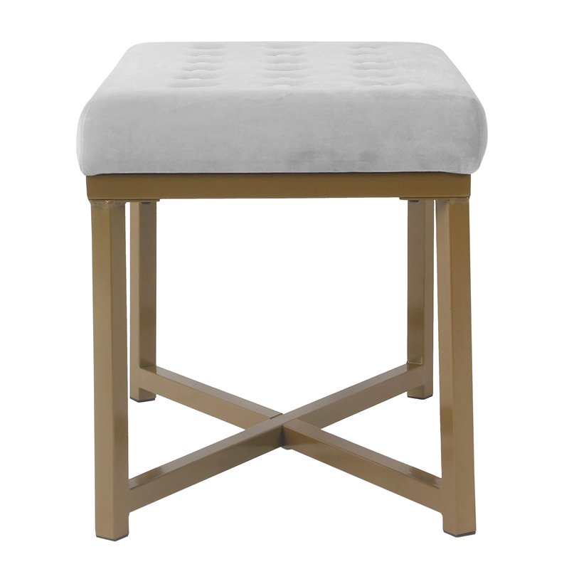 HomePop Modern Wood and Velvet Tufted Ottoman in Silver Finish