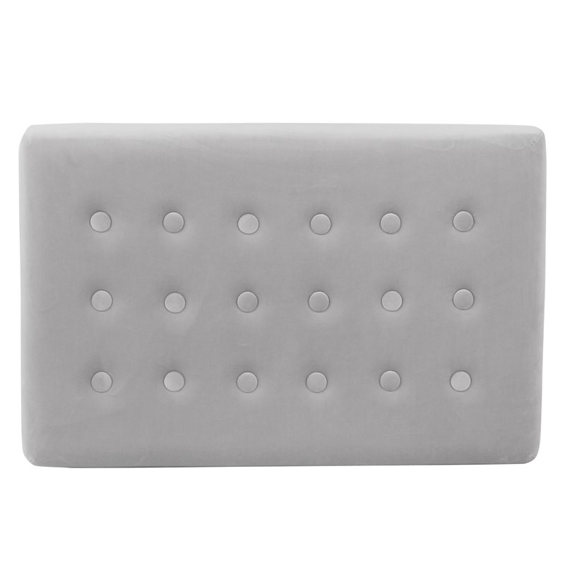 HomePop Modern Wood and Velvet Tufted Ottoman in Silver Finish