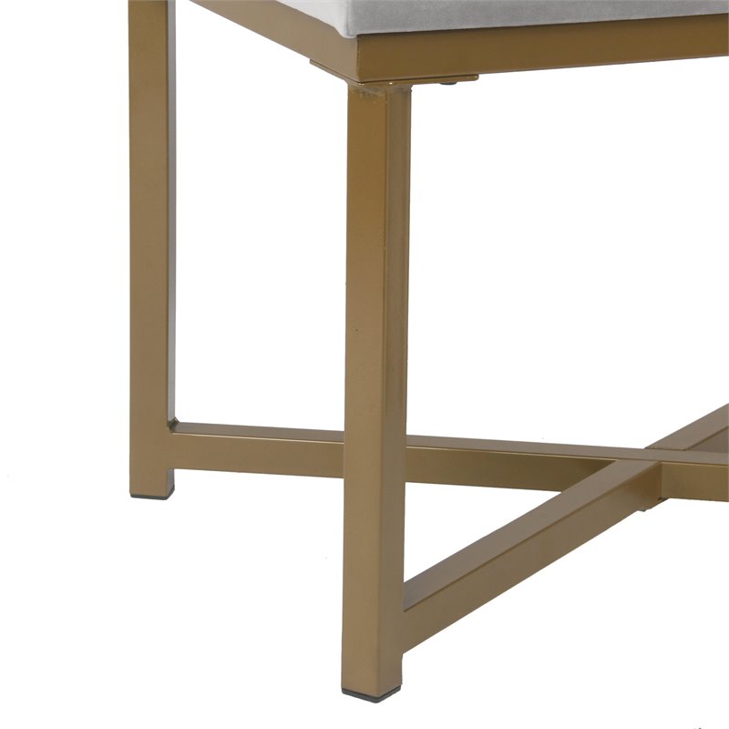 HomePop Modern Wood and Velvet Tufted Ottoman in Silver Finish